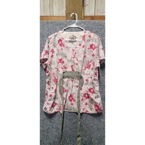 Dickies Black Lable Women Lab Blouse Red & Gray with tie Size M